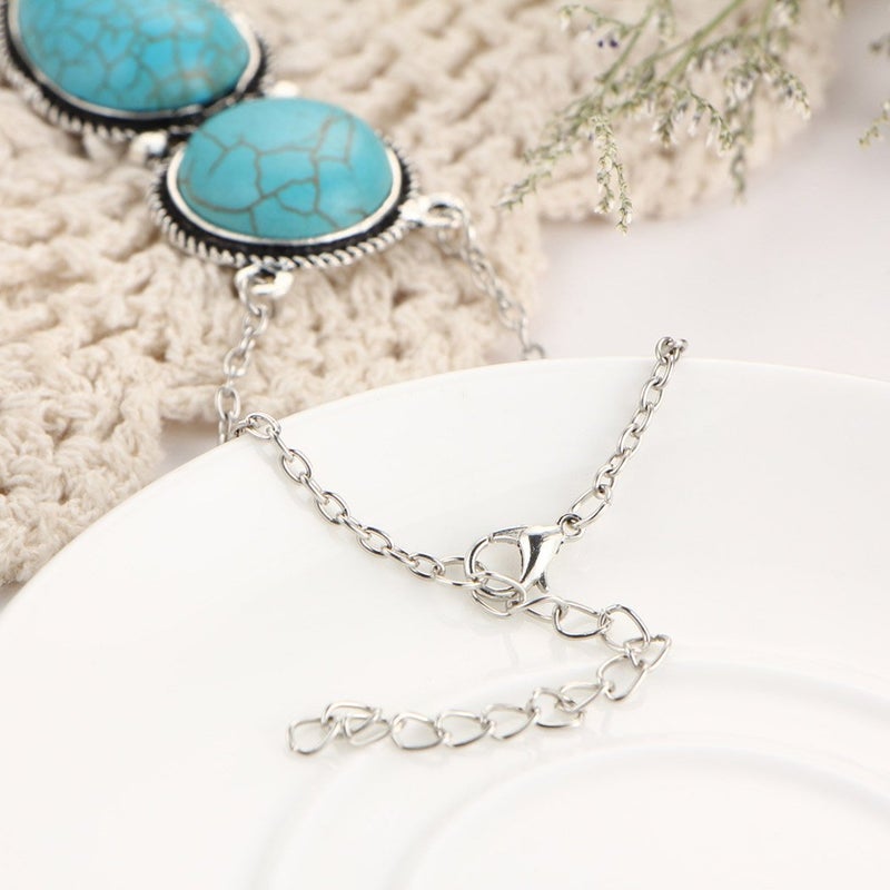 Jovono Boho Slave Bracelets Silver Turquoise Finger Ring Bracelets Summer Beach Hand Chain Jewelry for Women - Image 4